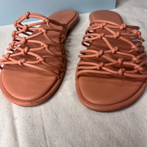 Seychelles-Lulus Size 9 Coral Leather Knotted Strap Slip-On Sandals Comfort - Picture 11 of 16